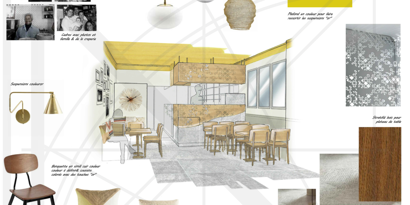 Planche tendance restaurant crêperie ERP architecture d'intérieur Les Sables d'Olonne