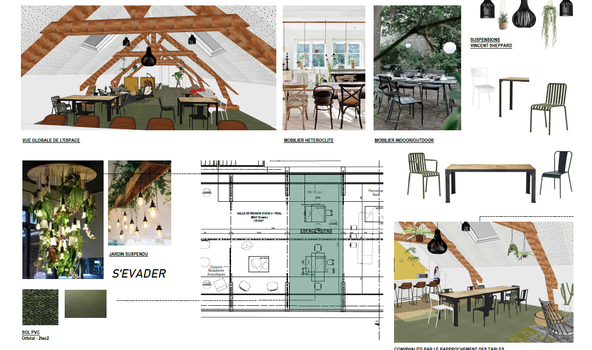 Aménagement architecture d'intérieur tisanerie espace détente style végétal ambiance habitat